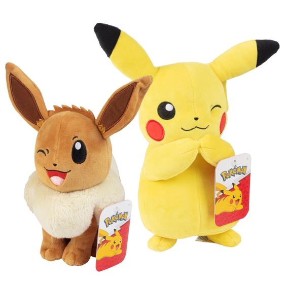 Imagem de Pokémon Eevee e Pikachu 2 Pack Pelúcia Animais Recheados 8 Polegadas