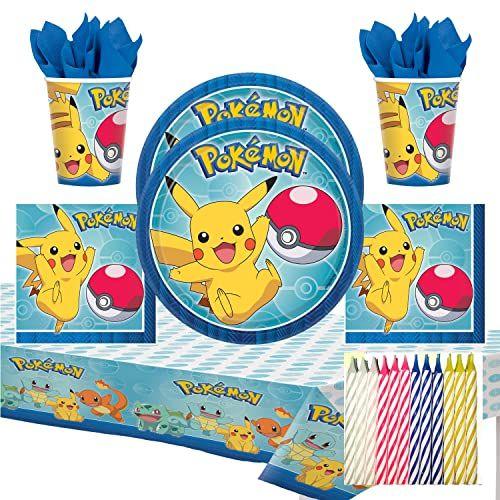 Imagem de Pokémon Party Supplies Pack Serve 16: Pratos de 7 "Copos de Guardanapos de Bebidas e Capa de Mesa com Velas de Aniversário (Pacote para16)