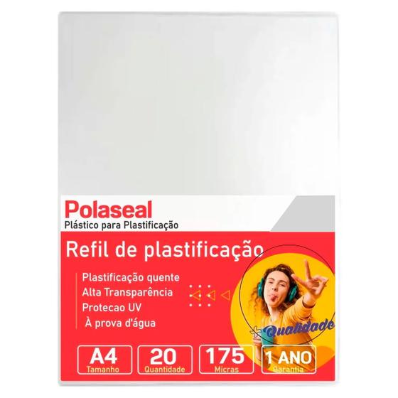 Imagem de Polaseal plástico para plastificação a4 220x307x0,07mm 20un