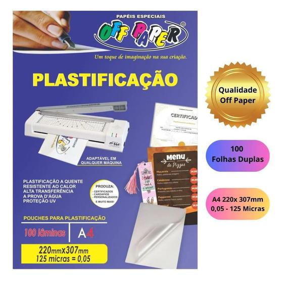 Imagem de Polasil Plástico para Plastificação A4 125 Micras 0,05 100 Fls Off Paper