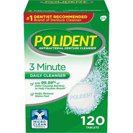 Imagem de Polident Limpeza De Dentaduras Antibacteriano Menta -120Unid