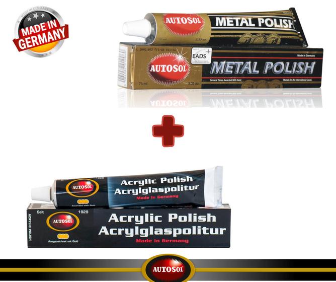 Imagem de Polidor Autosol Metal Polish Cromo Aço Latão + Autosol Acrilico Polish Farol Plástico