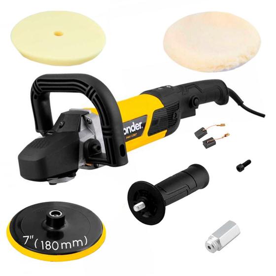 Imagem de Politriz Angular Vonder 1300W 7Pol PAV 1307 + 5 Acessórios Disco de 7 pol 600 a 3000 Rpm p/ Automóvel Pisos Mármore