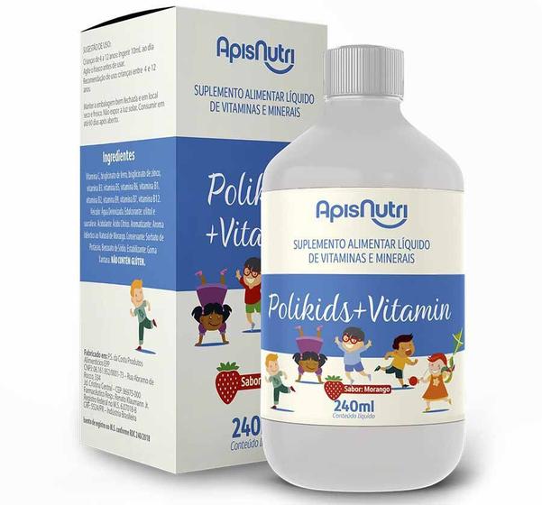 Polivitamínico Infantil Polikids Vitamin Sabor Morango 240 ml ...