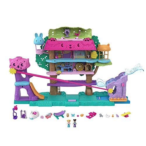 Imagem de Polly Pocket Doll House com 2 Micro Bonecas e Acessórios, Carro de Brinquedo, Funriture e 4 Pets Expandable Pet Adventure House Presentes para Crianças