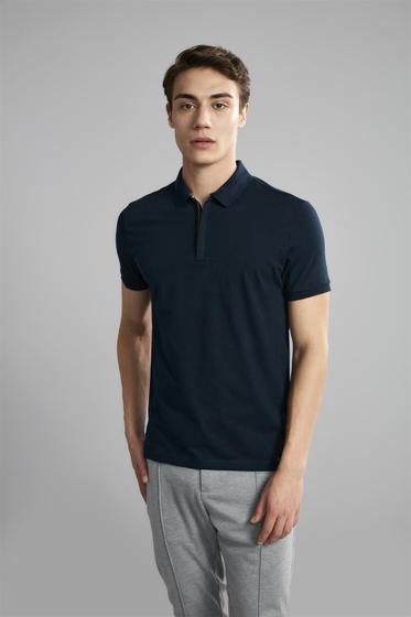 Imagem de Polo Manga Curta com Zíper Premium Slim Fit - Azul Marinho