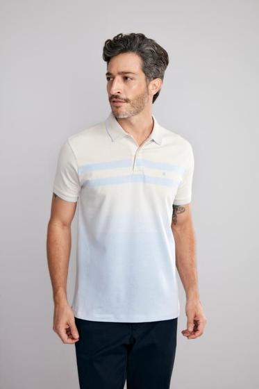 Imagem de Polo Manga Curta Malha Slim Fit - Cinza Neblina / Azul Safira