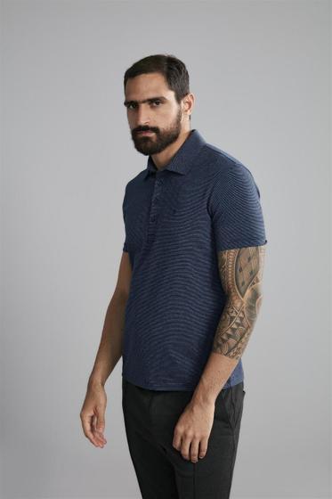 Imagem de Polo Manga Curta Office Malha Slim Fit - Azul Marinho / Azul Cristalino