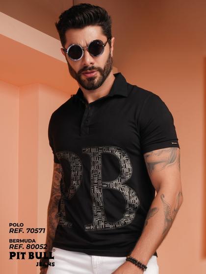 Imagem de Polo Preta Masculina C/Logomania Exclusiva PitBull-79436