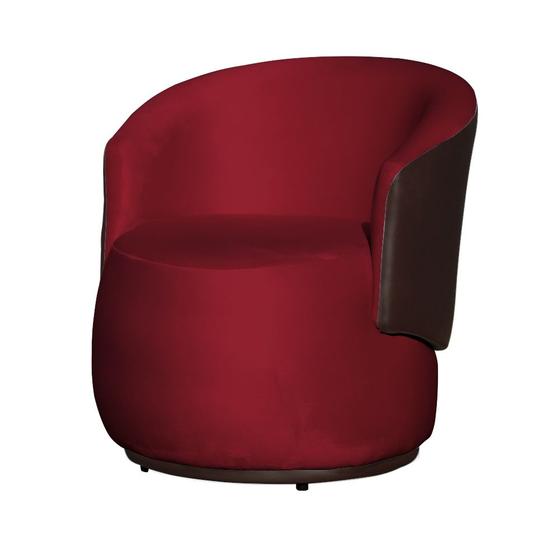 Imagem de Poltrona Aisha Organica Veludo Vermelho Com Composê em Corano Marrom - DL DECOR