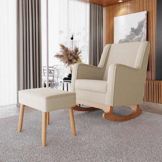 Poltrona Amamentação Aquila Balanço Com Puff Suede Cru Ideal Moveis Menor preço em Poltrona Amamentação Aquila Balanço Com Puff Suede Cru Ideal Moveis