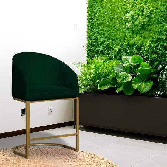 Imagem de Poltrona Banqueta Decorativa Base Metal Mia Veludo Verde - LM DECOR