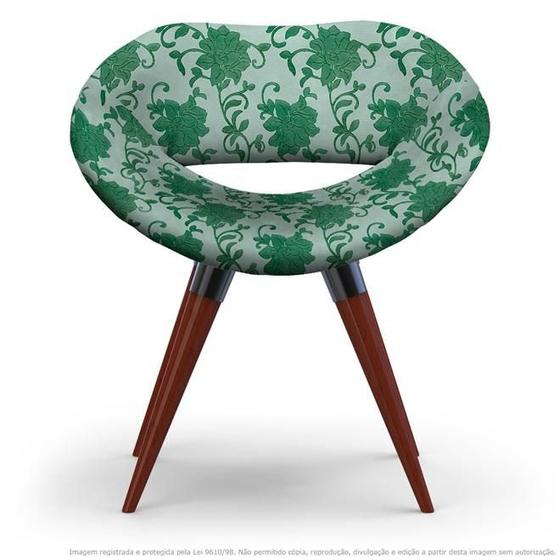 Imagem de Poltrona Beijo Verde Floral Cadeira Decorativa com Base Fixa