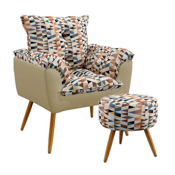 Imagem de Poltrona Beta com Puff Solar Suede Estampado Laranja com Bege Aradecor