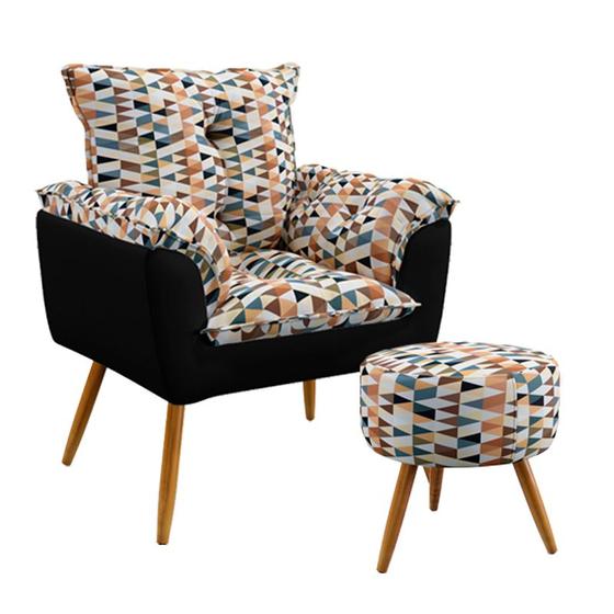 Imagem de Poltrona Beta com Puff Solar Suede Estampado Laranja com Preto Aradecor