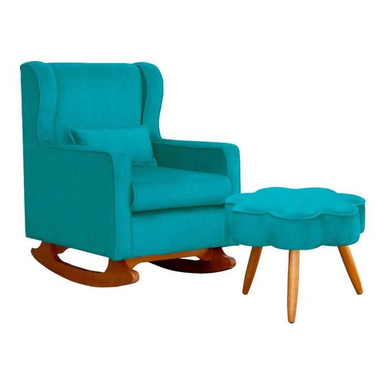 Imagem de Poltrona C/ Puff Balanço Amamentação Aurora Suede Azul Turquesa - LM DECOR