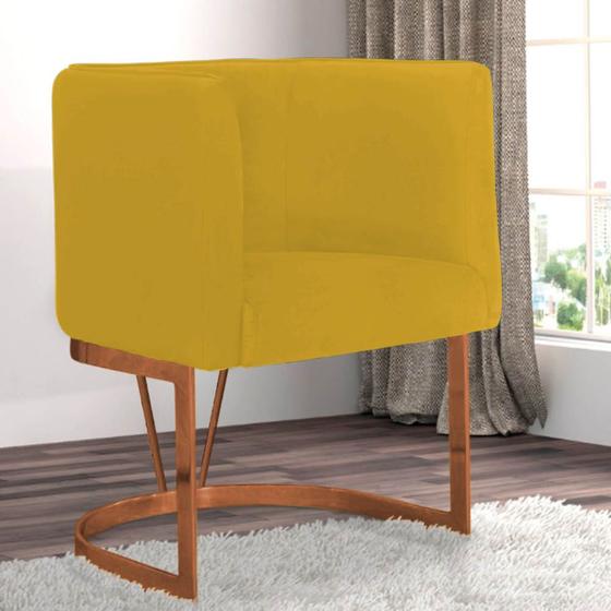 Imagem de Poltrona Cadeira Aurora Luxo Confort Industrial Ferro Bronze Veludo Amarelo - Ahz Móveis