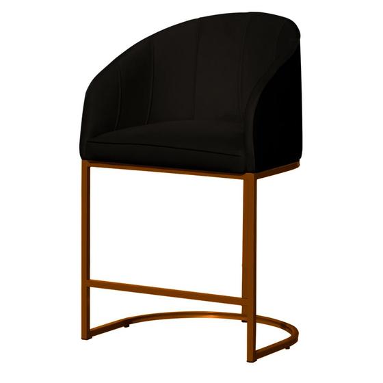 Imagem de Poltrona Cadeira Banqueta Mia Base Bronze Veludo Preto - Montanaris Decor