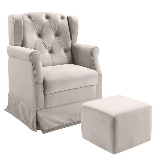 Imagem de Poltrona Cadeira de Amamentação Balanço e Puff Ternura Veludo Bege Marfim Star Confort