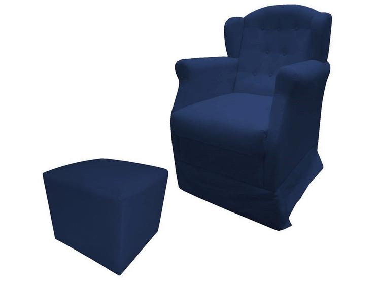 Imagem de Poltrona Cadeira De Amamentação Com Balanço E Puff Manu Suede Azul Marinho Ms Decor