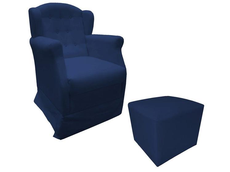 Imagem de Poltrona Cadeira De Amamentação Com Balanço E Puff Manu Suede Azul Marinho Mz Decor