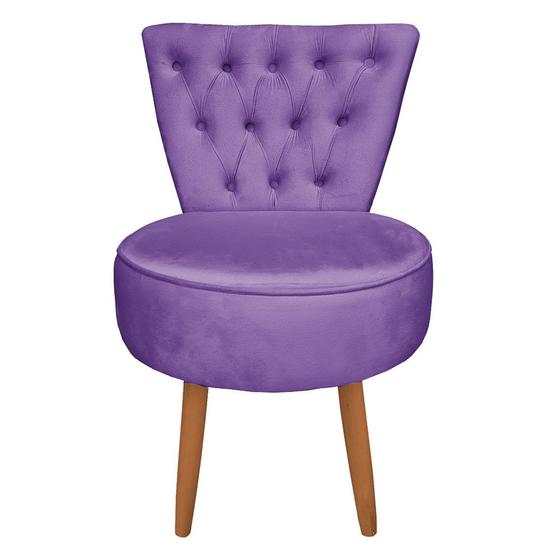 Imagem de Poltrona Cadeira Decorativa Capitonê Elegância Veludo Roxo Pés Palito Castanho - Pallazio