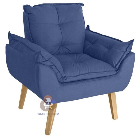 Imagem de Poltrona/Cadeira Decorativa Glamour Azul Marinho Com Pés Quadrado