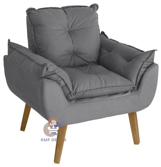 Imagem de Poltrona/Cadeira Decorativa Glamour Cinza Com Pés Quadrado