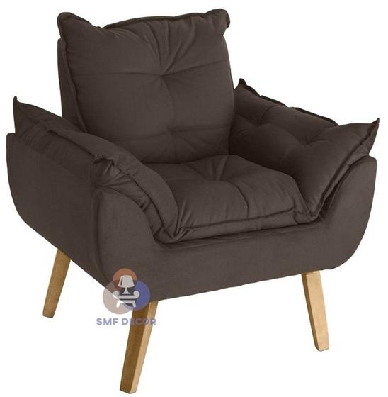 Imagem de Poltrona/Cadeira Decorativa Glamour Opala Marrom Com Pés Quadrado
