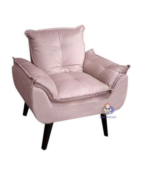 Imagem de Poltrona/Cadeira Decorativa Glamour Opala Veludo Rosa Nude Com Pés Quadrado
