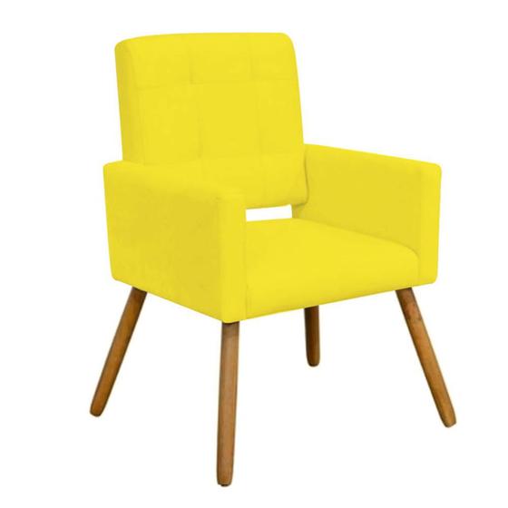 Imagem de Poltrona Cadeira Decorativa  Hit Pé Palito Sala de Estar Recepção Escritório Tecido Sintético Amarelo - KDAcanto Móveis