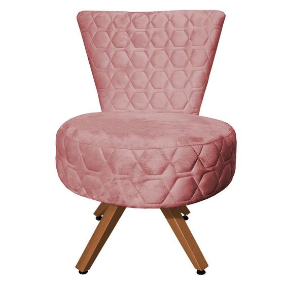 Imagem de Poltrona Cadeira Decorativa Matelassê Elegância Veludo Rosê Base Giratória Castanho - Pallazio