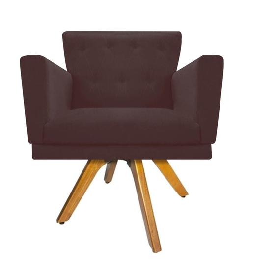 Imagem de Poltrona Cadeira Decorativa  Mind Base Giratória Sala de Estar Recepção Escritório Consultório material sintético Marrom - Damaffê Móveis