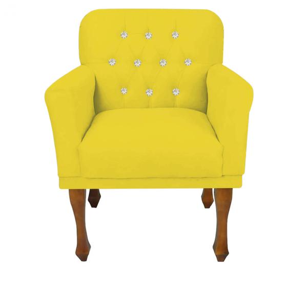 Imagem de Poltrona Cadeira Decorativa  Mona Luxo com Strass Sala de Estar Recepção Escritório material sintético Amarelo - Damaffê Móveis