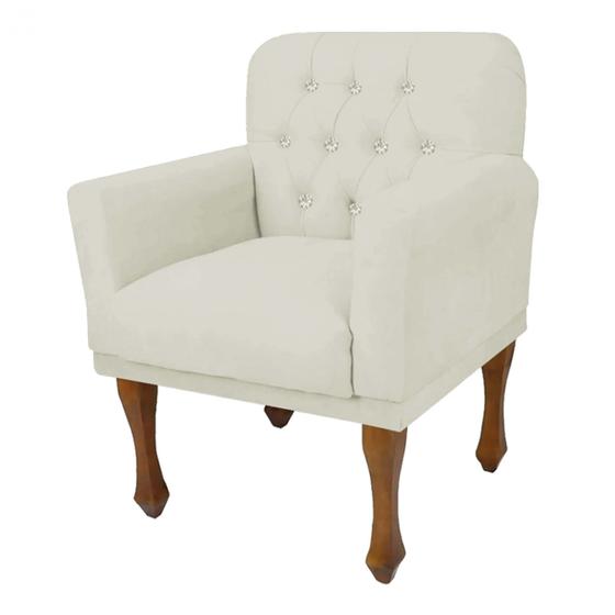 Imagem de Poltrona Cadeira Decorativa  Mona Luxo com Strass Sala de Estar Recepção Escritório material sintético Bege - Damaffê Móveis