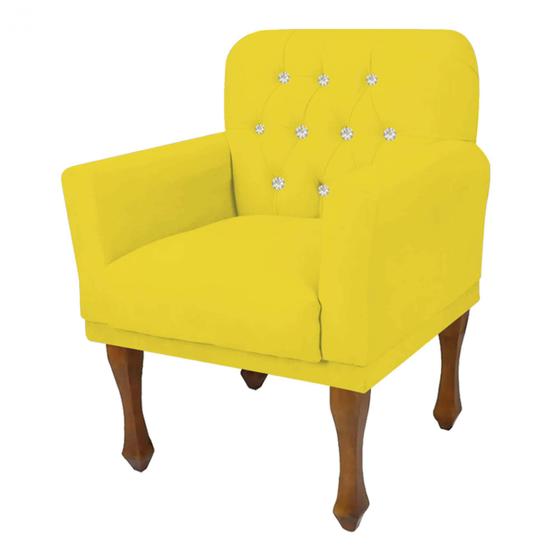 Imagem de Poltrona Cadeira Decorativa  Mona Luxo com Strass Sala de Estar Recepção Escritório Suede Amarelo - Damaffê Móveis