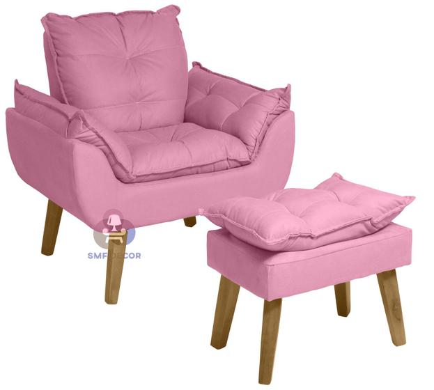 Poltrona/Cadeira Decorativa Opala com pés quadrados + Puff (BEGE) SMF Decor Menor preço em Poltrona/Cadeira Decorativa Opala com pés quadrados + Puff (BEGE) SMF Decor
