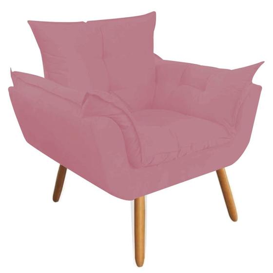 Imagem de Poltrona Cadeira Decorativa  Opala Sala de Estar Recepção Consultório Escritório Suede Rosê - Damaffê Móveis