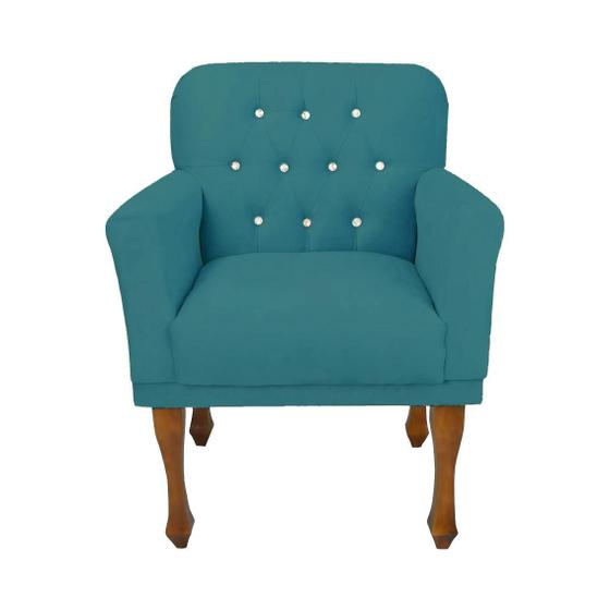 Imagem de Poltrona Cadeira Decorativa Para Salão de Beleza Anitta Suede Azul Turquesa DL Decor