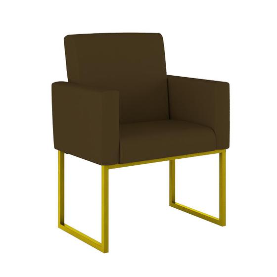 Imagem de Poltrona Cadeira Decorativa Recepção Base de Ferro Dourada