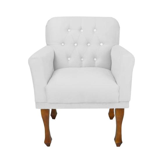 Imagem de Poltrona Cadeira Estofada Botões de Strass Para Sala de Visitas Anitta Suede Branco LM DECOR