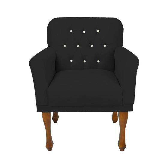 Imagem de Poltrona Cadeira Estofada Botões de Strass Para Sala de Visitas Anitta Suede Preto LM DECOR