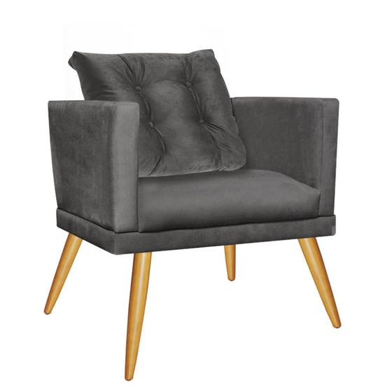 Imagem de Poltrona Cadeira Milena Confort Com almofada Sala Recepção Escritório Pé Madeira Suede Cinza - DAMAFFÊ MÓVEIS