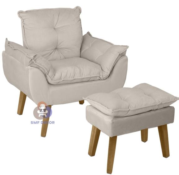 Poltrona/Cadeira para amamentação com pés quadrados em madeira + Puff (BEGE) SMF Decor Menor preço em Poltrona/Cadeira para amamentação com pés quadrados em madeira + Puff (BEGE) SMF Decor
