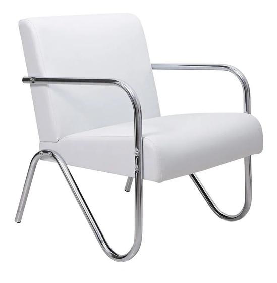 Imagem de Poltrona Cadeira Premium em material sintético Curvin Braços Cromado Luxo Sala Espera Recepção material sintético Ps Ac
