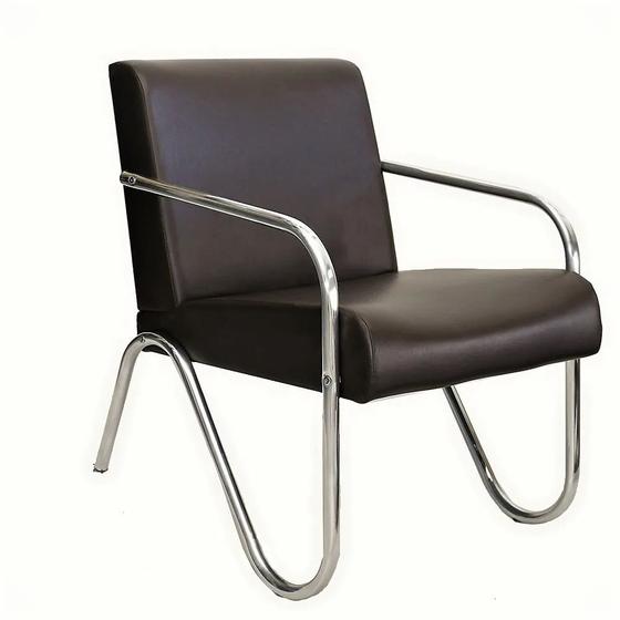 Imagem de Poltrona Cadeira Premium em material sintético Curvin Braços Cromado Luxo Sala Espera Recepção material sintético Ps Ac