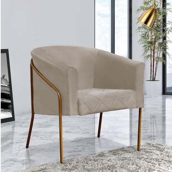 Imagem de Poltrona Cadeira Roni Luxo Industrial Ferro Dourado Suede Bege - Ahz Móveis