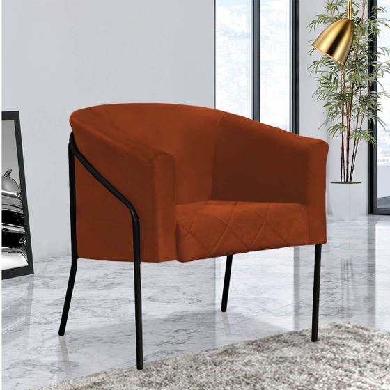 Imagem de Poltrona Cadeira Roni Luxo Industrial Ferro Preto Suede Terracota Telha - Ahz Móveis