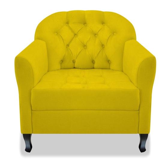 Imagem de Poltrona Cadeira Sofá Julia com Botonê para Sala de Estar Recepção Escritório Quarto Suede Amarelo - AM Decor