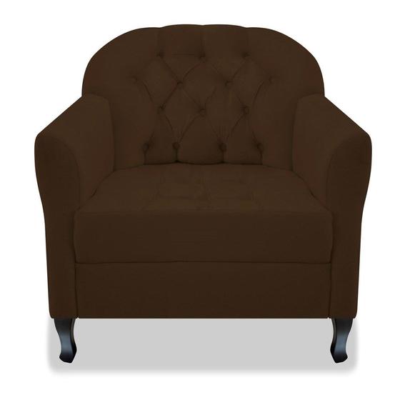 Imagem de Poltrona Cadeira Sofá Julia com Botonê para Sala de Estar Recepção Quarto Escritório Sintético Marrom - AM Decor